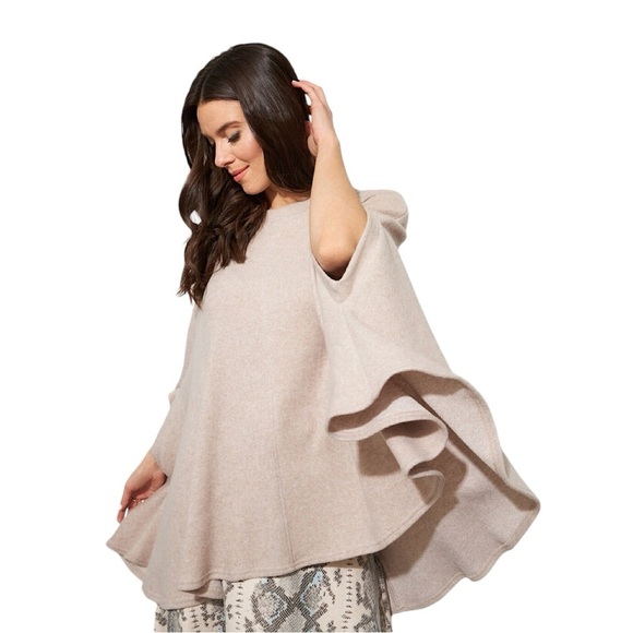 JOSEPH RIBKOFF Soft Knit LDS Cover-Up Poncho in Oatmeal - Picture 1 of 13